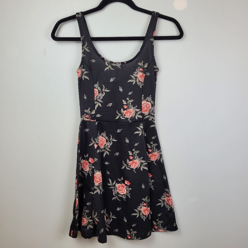 DIVIDED Floral Black Mini Dress Size 2 Whimsigoth Y2K